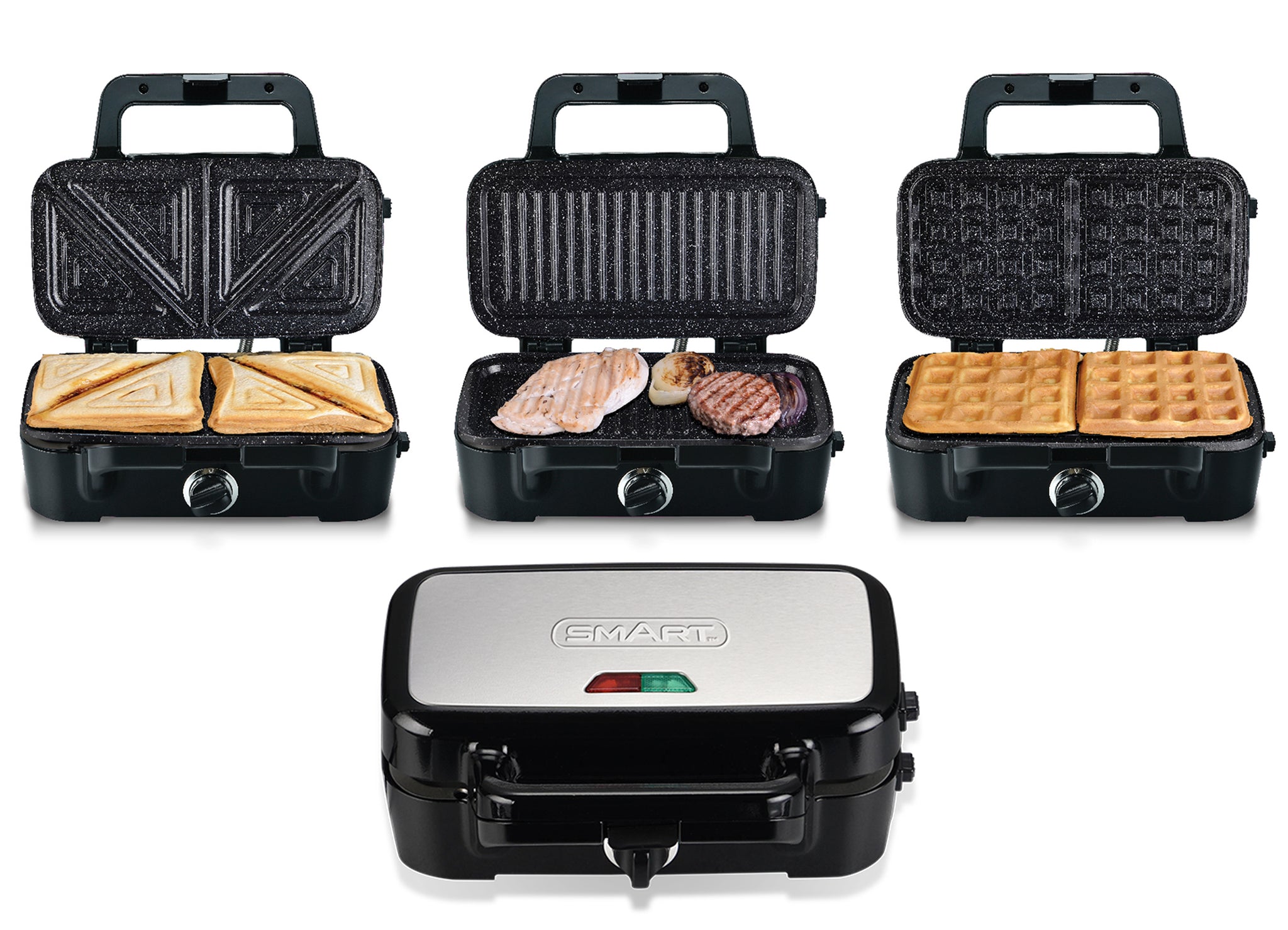 3 in 1 Electric Sandwich Maker, Panini Press Grill and Waffle Iron Set with  Removable Non-Stick Plates, Perfect for Cooking Grilled Cheese, Tuna Melts,  Burgers, Steaks and Snacks, Black 